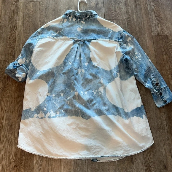 EASEL Long Sleeve Oversized Washed Denim Shirt Dress / Jacket sz S - Picture 13 of 15